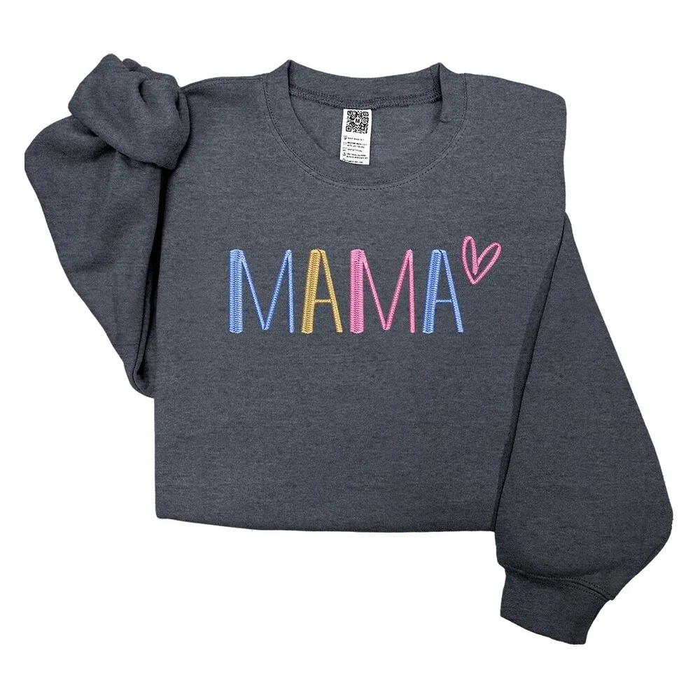 GODMERCH Women's Embroidered Mama Sweatshirt Mothers Day Gifts Mom Crewneck L